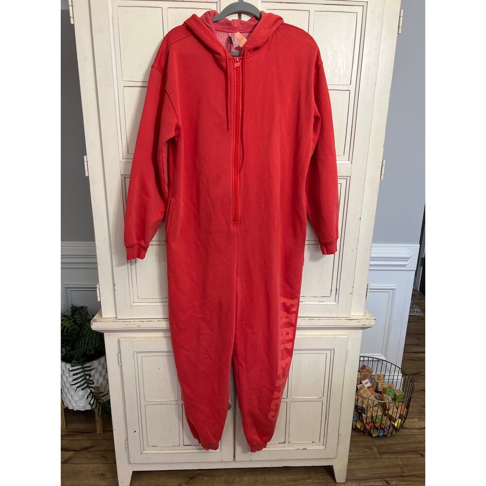 Fabletics size large coral / orange  Forever Fleece hooded onsie